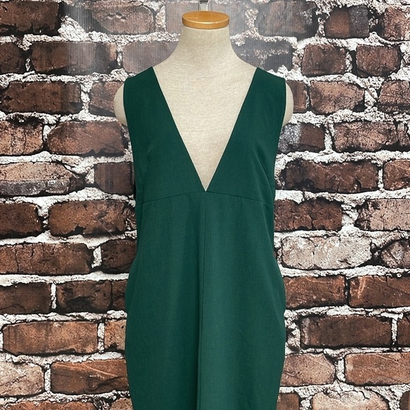 Simple Retro Dress Womens Large Green V-Neck Midi Sleeveless Open Back - Picture 7 of 17